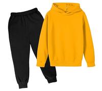 Girls Casual Letter Printed Hoodie and Sweatpants 2 PC Tracksuit Set Long Sleeve Pullover Jogger Outfit for Kids Unisex (Yellow #1, 4-5 Years)
