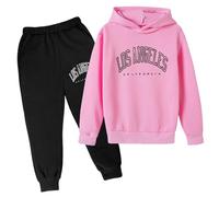 Girls Casual Letter Printed Hoodie and Sweatpants 2 PC Tracksuit Set Long Sleeve Pullover Jogger Outfit for Kids Unisex (150)