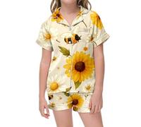 Girls Casual Printed Pajama Set Festival Series Soft Comfortable Sleepwear Play Outfit for Toddler Kids (Yellow-A, 6-7 Years)