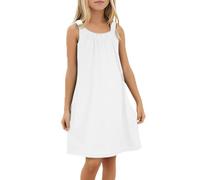 Girls Casual Summer Cotton Dress Halter Neck Tank Dressse Teenager Girls Swing A Line Midi Summer Dress Sage Green Sundress Round Neck Beach Holiday Sun Dresses Age 4-14 (White, 13-14 Years)