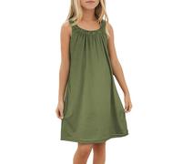 Girls Casual Summer Cotton Dress Halter Neck Tank Dressse Teenager Girls Swing A Line Midi Summer Dress Sage Green Sundress Round Neck Beach Holiday Sun Dresses Age (Army Green, 13-14 Years)