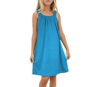Girls Casual Summer Cotton Dress Sage Green Halter Neck Tank Dressse Teen Girls Swing A Line Midi Summer Dress Going Out Sundress Round Neck Beach Holiday Sun Dresses Age (Sky Blue, 4-5 Years)