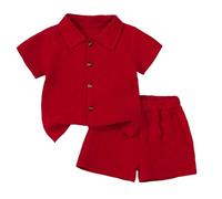 Girls Casual Two Piece Set Elegant Shirt and Shorts Coordinated Comfortable Outfit for Kids and Toddlers (Red, 3-4 Years)