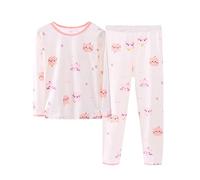 Girls Cat Pjs Kids Cute Pyjamas Warm Baby Matching Pajamas Cotton Long Sleeve T Shirts Trousers Set 2 Piece Thermal Loungewear Soft Sleepwear (White, 7-8 Years)