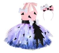 Girls Caveman Costume Cavegirl Outfit Kids Halloween Light up Tulle Tutu Dress Cosplay Fancy Dress Up Photo Shoot 2 Piece Set (PK2, 3-4 Years)