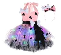 Girls Caveman Costume Cavegirl Outfit Kids Halloween Light up Tulle Tutu Dress Cosplay Fancy Dress Up Photo Shoot 2 Piece Set (PK1, 3-4 Years)