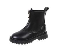 Girls Chelsea Boots Side Zippers Ankle Booties, Kids Pull On Chunky Heels Walking Boots Round Toe Princess School Shoesw Winter Fall Outdoor Footwear Black Size UK 12