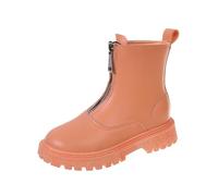 Girls Chelsea Boots Side Zippers Ankle Booties, Kids Pull On Chunky Heels Walking Boots Round Toe Princess School Shoesw Winter Fall Outdoor Footwear Orange Size UK 8.5