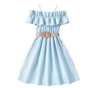Girls Chiffon Dresses Summer Sleeveless Spaghetti Straps One Shoulder Solid Color Dress with Belt A-line Sundress Toddler Girl Dresses Princess Sundress Summer Clothes Outfits 6-13 Years