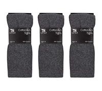 Girls Childrens 3 Pairs Plain Tights Back To School Everyday Cotton Rich Leggings Grey 5-6