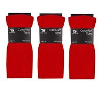 Girls Childrens 3 Pairs Plain Tights Back To School Everyday Cotton Rich Leggings Red 7-8