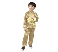 Girls Chinese Style Clothing Kung Fu Outfits 2pcs/Set Kids Tang Suit Traditional Dragon New Year Stand Collar Long Sleeves Top Elastic Waist Pants Golden 110 cm