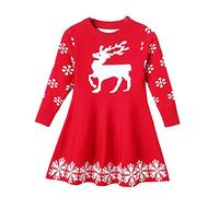 Girls Christams Sweater Dresses Funny Graphic Reindeer Jumper Swing Dress Knitted Long Sleeve Dress Xmas Snowflakes Children's Dress Warm Princess Dress Toddler Cotton Party Dress Age 3-8 Years