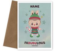Girls Christmas Card - Ugly Doll - Personalised Labubu Style Xmas Cards for Daughter Granddaughter Sister Niece - Weird Cute Scary Collectable Creatures - Christmas Card for Girls
