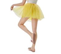 Girls Christmas Carnival Festival Sparkly A Line Party Tutu Skirt With Inner and Tulle Overlay Puffy Half Skirt (Yellow, One Size)
