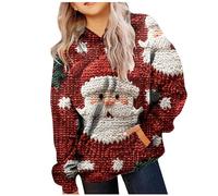 Girls Christmas Hoodie Print Pullover Long Sleeve Soft Sweatshirt with Pocket Drawstring Jumper Top for Autumn Winter School Cosy Casual Look(Red, 4-5 Years)