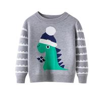 Girls Christmas Jumper 11-12 - Dinosaur Sweater For Boys Long Sleeve Knit Cardigan Cozy Warm Fleece Lined Top Soft Holiday Pullover Outerwear Cute Dino Graphic Print Festive Winter (Grey, 4-5 Years)