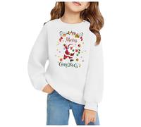 Girls Christmas Jumper Age 4-5 Sweatshirt - Autumn and Winter European and Border Christmas Graphic Print Casual Round Neck Fleece Children'S Long Sleeve Top (White F)