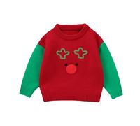 Girls Christmas Jumper Age 7-8 - Deer Print Festive Winter Pullover Sweater for Boys Cozy Soft Knitted Top With Long Sleeves Ideal Christmas Holiday Outfit (Red, 18-24 Months)