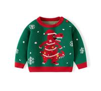 Girls Christmas Jumper - Dinosaur Knit Pullover for Boys Soft Cozy Winter Wear Festive Holiday Outfit Dino Themed Top (Green, 4-5 Years)
