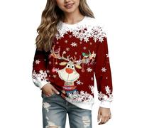 Girls Christmas Jumper Reindeer Print Festive Long Sleeve Pullover Top Cute Cosy Holiday Sweatshirt for Kids & Toddlers Holiday Season Casual Print Sweater (9-10 Years)