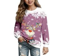 Girls Christmas Jumper Reindeer Print Festive Long Sleeve Pullover Top Cute Cosy Holiday Sweatshirt for Kids & Toddlers Holiday Season Casual Print Sweater (13-14 Years)