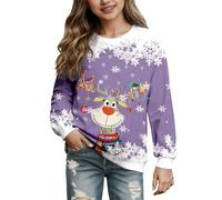 Girls Christmas Jumper Reindeer Print Festive Long Sleeve Pullover Top Cute Cosy Holiday Sweatshirt for Kids & Toddlers Holiday Season Casual Print Sweater (Purple-2, 13-14 Years)
