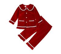 Girls Christmas Pajamas for Kids Long Sleeve Button Down Velour Nightwear Solid Red Fleece Girls Pyjamas Sets Tops Pants Sleepwear Two Piece Homewear Toddlers Kids Girls Xmas (1-Red, 5-6 Years)