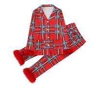 Girls Christmas Pyjamas Set Cute Printed Long Sleeve Top and Pants Festive Holiday Sleepwear Two-Piece Outfit for Kids (Red-A, 8T(120))