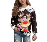Girls Christmas Sweatshirt Reindeer Santa Sweat Kids Long Sleeve Pullover Tops Toddler Xmas Tree Christmas Hoodie Kids Girls Graphic Teen Sweatshirt Winter Xmas Tops (5-Brown, 3-4 Years)