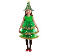 Girls Christmas Tree Fancy Dress Costume Elegant Green Party Gown with Star Top and Tutu Skirt for a Kids Festive Celebration Holiday Pageant School Play or Christmas Party