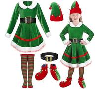 Girls Christmas Velvet Dress Costume Set for Holiday Role Play and Festive Parties #1203A