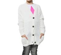 Girls Chunky Knitted Long Sleeve Grandad Cardigan Childrens Button Pocket Warm Winter Sweater