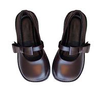 Girls Chunky Platform Mary Jane Shoes Retro Buckle Strap Round Toe Flat Shallow Mouth Japanese Sweet Lolita Princess Shoes School Unifor Shoes Black Oxf rds Pumps Wedges (Brown, 12 Little Child)