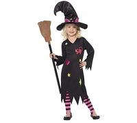 Smiffys Cinder Witch Costume, Black with Dress, Hat & Tights, Halloween Child Fancy Dress, Witch Dress Up Costumes