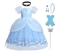 Girls Cinderella Dress Princess Costume + Accessories Set Fairy Tale Cosplay Party Fancy Dress Up for Halloween Carnival Christmas Birthday Ceremony Photography Blue#3 4-5 Years
