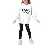 Girl's City Letter Printed Crew Neck Long Sleeve Hoodie and Leggings White