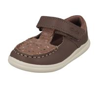 Girls Clarks Leather Hook & Loop Strap Spotty Detailed T-Bar Shoes - Crest Moc