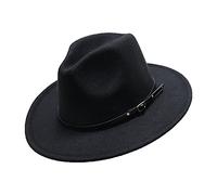 Girls Classic Belt Buckle Fedora Hat Wide Brim Felt Panama Hat for Kids 6-12 Years Old, Black, 6-12 Years