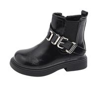 Girls Classic Black Short Boots Wide Round Ankle Walking Boot with Fastener Side Zipper Outdoors Ankle Booties Kids Girls Fall Winter Non lip Flat Short Boots (Black, 8.5 Toddler)