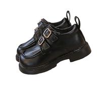 Girls' Classic Mary Jane School Shoes - Adjustable Buckle Strap Loafers Round-Toe Faux Leather Kids Footwear Pull Tab Flat Shoes for 4-10 Years