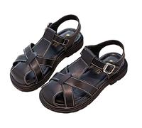 Girls Closed Toe Sandals Girls Sandals for Summer Casual Flat Footwear Flat Sandals with Strappy Ankle, Beach Walking Party Dress Sandal Flower Flat Sandals for Big Kid Little kids Toddler 1 A_Black