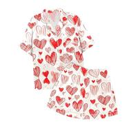 Girls Clothes 11-12 Years - Two Piece Pajama Set With Short Sleeve Shorts Printed On Valentine's Day For Girls