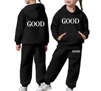 Girls Clothes 2 Piece Outfit Long Sleeve Solid Colour Hoodie and Joggers Set Unisex Warm Casual Pull On for Kids Black