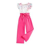 Girls Clothes Kids Outfits Glitter Dance Dress Costume Cute Sleeveless Bodycon Cami Crop Tops and Pleated Skirt Vacation Ruffled Top Dresses Sets 1-14 Years Summer Hot Pink