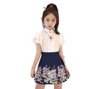Girls Clothes Kids Outfits Skirt Suit/Shorts Suit Fashion Letter Love Printed Crop Pullover Polo Top Tee Vacation Ruffled Party Travel Summer Clothing for Teens 5-14 Years Navy
