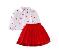 Girls Clothes Long Sleeve Floral Print Button Down Shirt and Pleated Mesh Skirt Two Piece Outfit Set