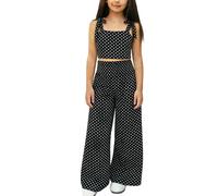 Girls' Clothes Set Summer Casual Ruffle Tank Tops & Wide Leg Trousers Polka Dot Flowy Co Ord Sets Comfy 2 Pieces Outfits Y2K Steetwear Holiday Vacation Black 11-12Years