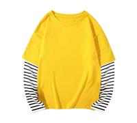 Girls Clothes Toddler Baby Boys Girls Graphic Layered Long Sleeve T-Shirts Spring Fall Sweatshirt Cotton Striped Hoodies Top for Kids Yellow 4-5 Years