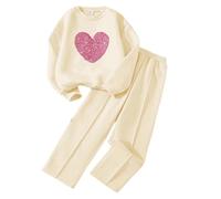 Girls' Clothing Set Heart Print Long Sleeve Top Pullover Sweatshirt Sweatpants Trousers Outfits with Pockets 2 Piece Casual Jogging Athletic Outfits Kids Sweatsuit Tracksuit Jogger Set 7-12 Years